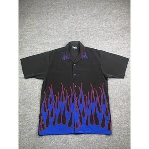 Vintage Dragonfly Roadhouse Flames Button Shirt‎ Men's Size M Black Blue Flames